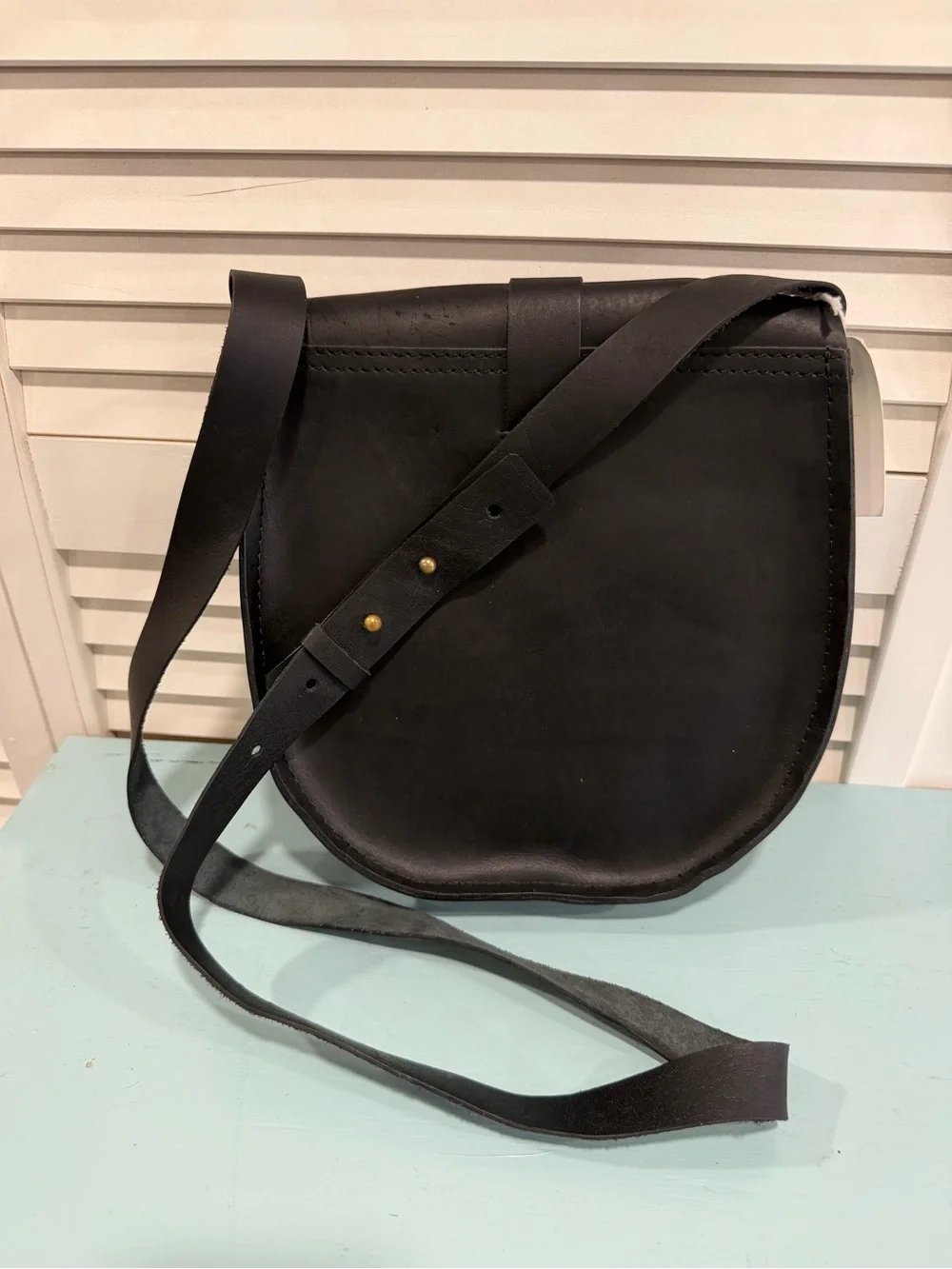 tribe alive Black Leather Round Flap Crossbody Bag-NWT
